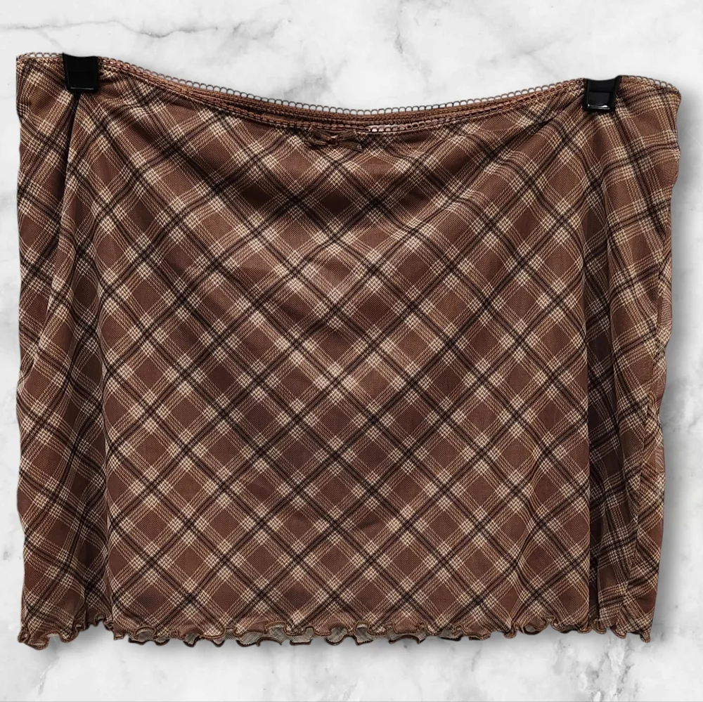 NWT H&M Divided brown plaid mesh mini skirt Junior's size Medium Y2K pre…